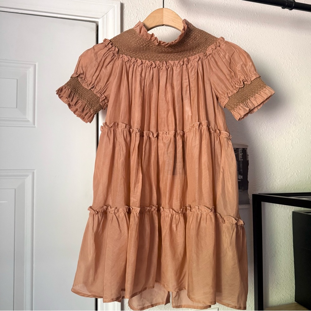 NWT TWINSET cotton silk peach‎ off shoulder smocked babydoll cropped blouse